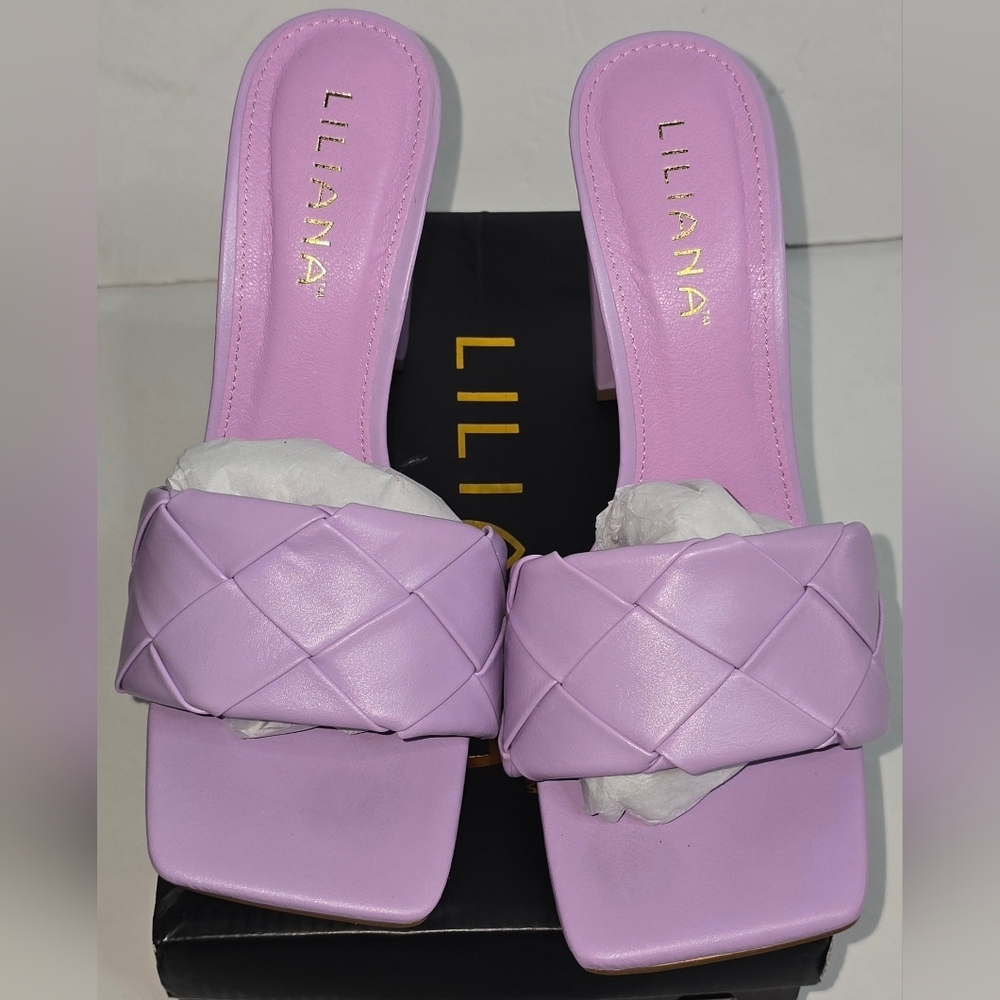 Liliana Lavender Chunky Platform Heel Basket Weave Cover Slip On Size 8